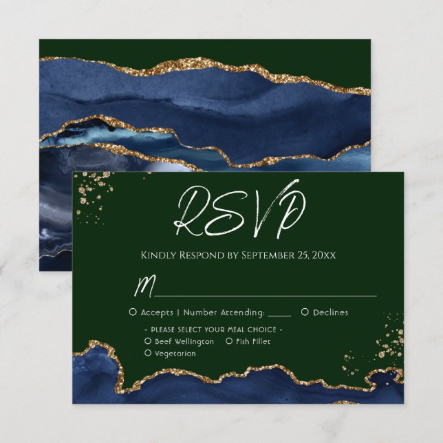 RSVP de Casamento de Agato Azul e Verde (Frente/Verso)
