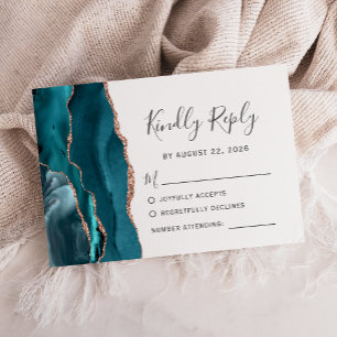 RSVP de Casamento de Agato Dourado do Teal Rosa