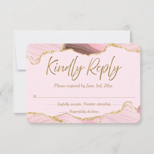 RSVP de Casamento de Agato Rosa e Dourado (Frente)