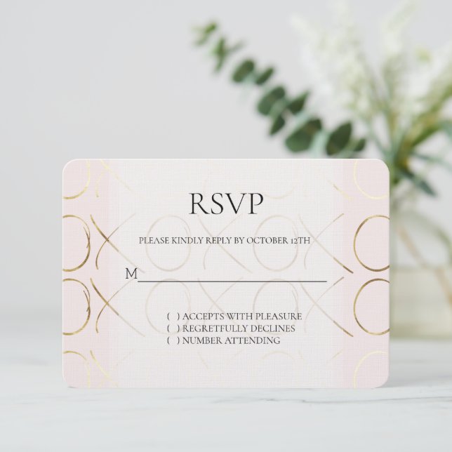RSVP de Casamento de Amor Dourado XOXO Rosa-Rosa-R (Em pé/Frente)