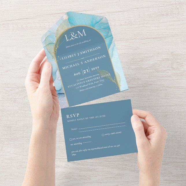 RSVP de Casamento de Aqua Azul com Derrante (Aba destacável)