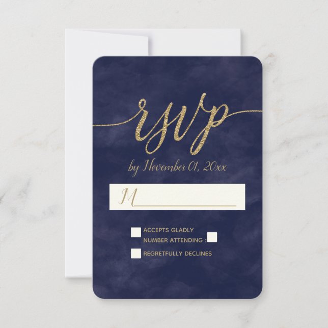 RSVP de Casamento de Aquarela e Folha de Ouro com  (Frente)