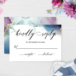 RSVP de Casamento de Aquarelas Roxo, Azul e Teal
