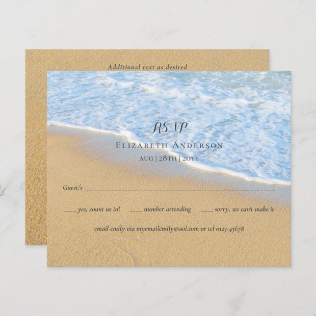 RSVP de Casamento de Areia Tropical Beach Initials (Frente/Verso)