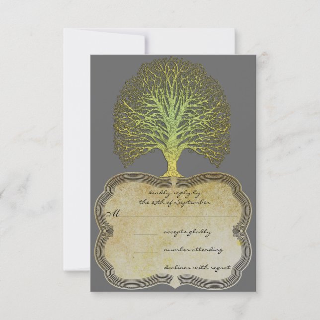 RSVP de Casamento de Árvore do Disparo Dourado do  (Frente)