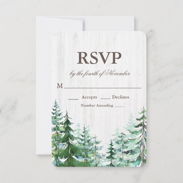 RSVP de Casamento de Árvore Rustic Fir (Frente)