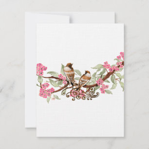 RSVP de Casamento de Aves Vintage Rosa Quente e Ci