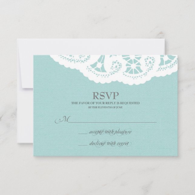 RSVP de Casamento de Azul Doily (Frente)