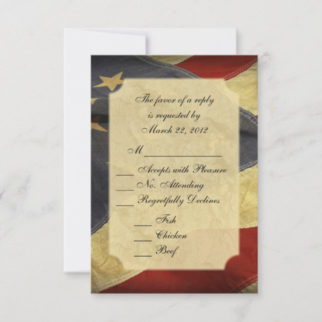 RSVP de Casamento de Bandeira Americana com Menu (Frente)