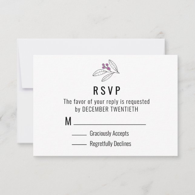 RSVP de Casamento de Berries Roxos Minimalista (Frente)