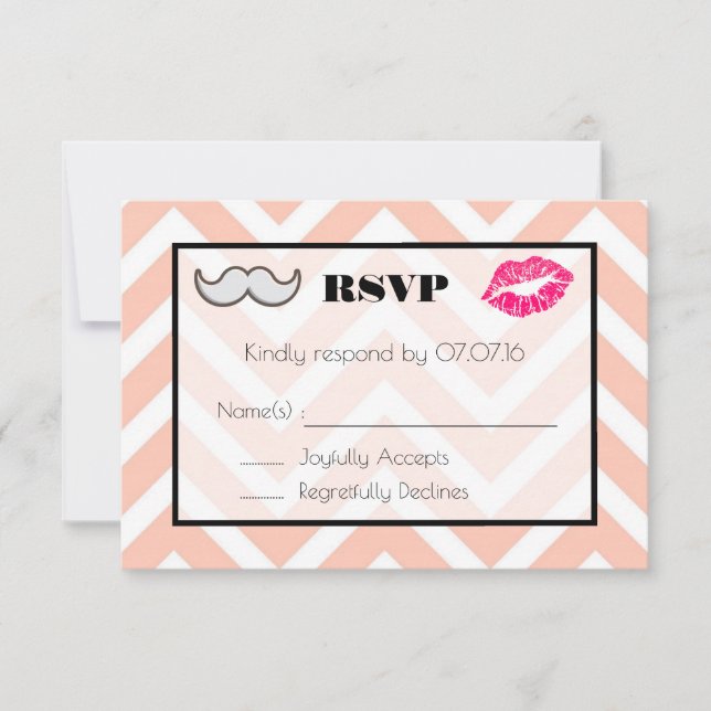RSVP de Casamento de bigode e Lábios em Peach Chev (Frente)