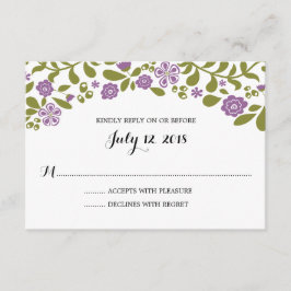 RSVP de Casamento de Blossomas de Flor Roxo e Verd