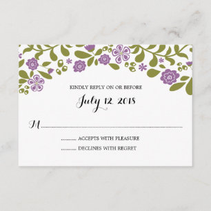RSVP de Casamento de Blossomas de Flor Roxo e Verd