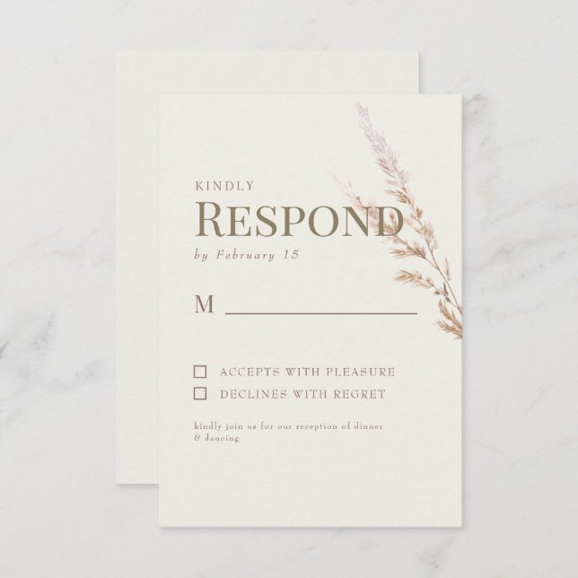 RSVP de Casamento de Boho de Texto Dourado Cream (Frente/Verso)