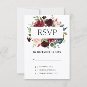 RSVP de Casamento de Boho Floral do Marinho Vermel