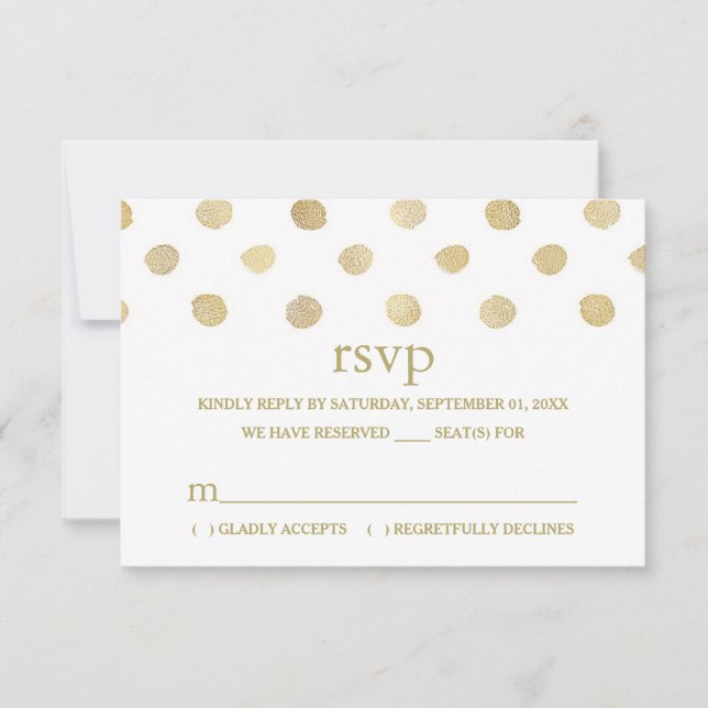 RSVP de Casamento de Bolinhas Branco e Dourado Mod (Frente)