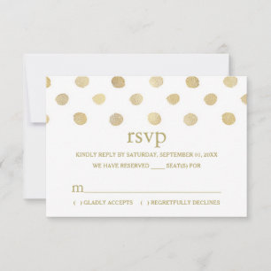 RSVP de Casamento de Bolinhas Branco e Dourado Mod