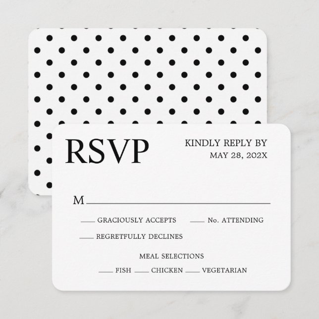 RSVP de Casamento de Bolinhas Negra e Branca Minim (Frente/Verso)