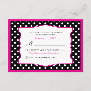 RSVP de Casamento de Bolinhas Preto e Branco Rosa-