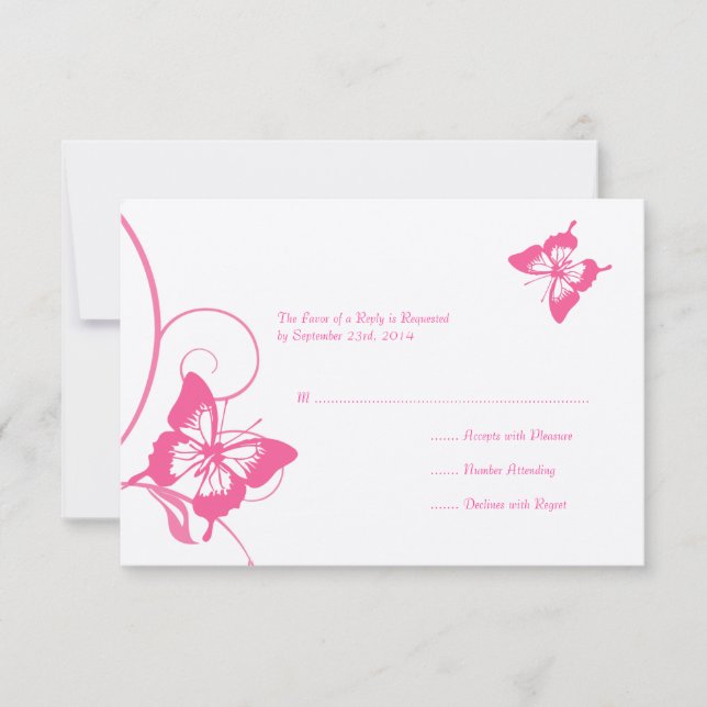 RSVP de Casamento de Borboleta Branca e Rosa (Frente)