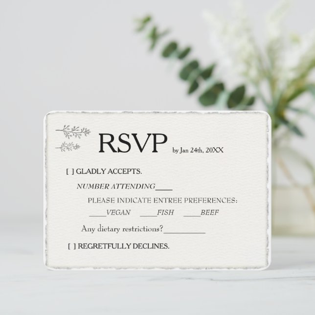 RSVP de Casamento de Borda Deckled de Faux Moderno (Em pé/Frente)