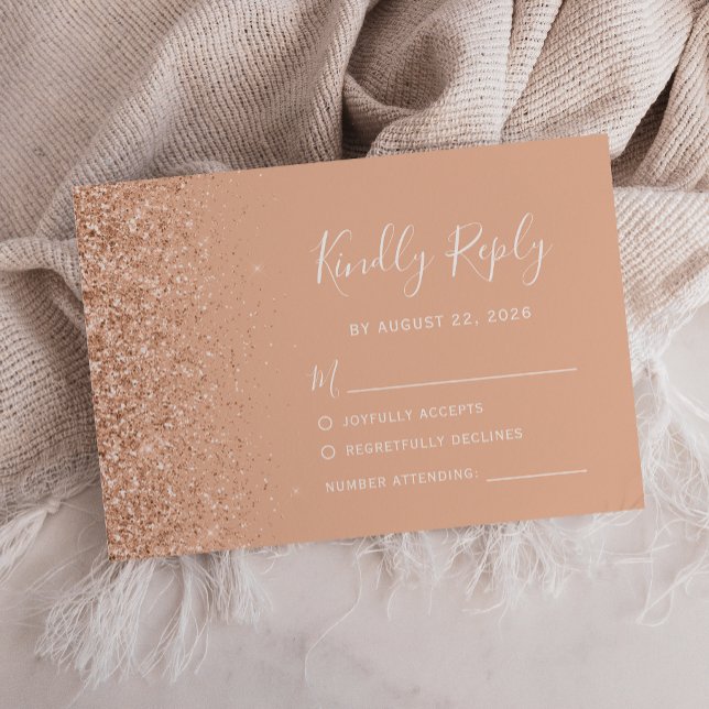 RSVP de Casamento de Borda Glitter do Peach Modern (Criador carregado)