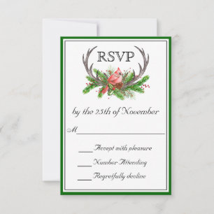 RSVP de Casamento de Borda Verde Rustic Antlers