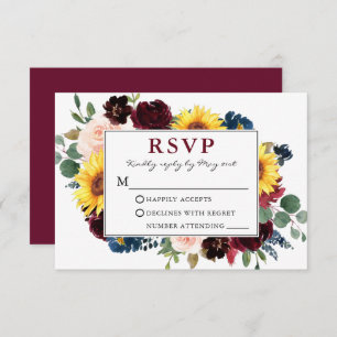 RSVP de Casamento de Borgonha Floral Elegante
