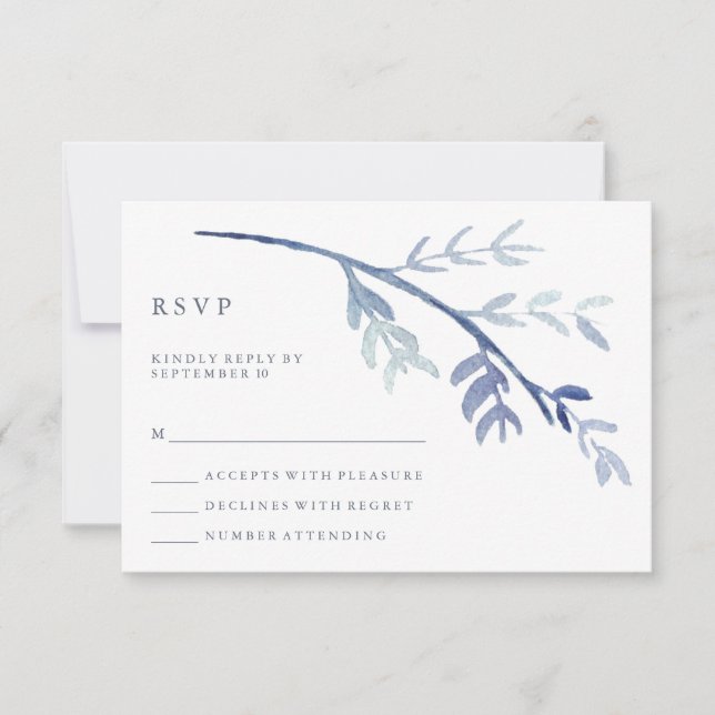 RSVP de Casamento de Branch de Cores Azuis (Frente)