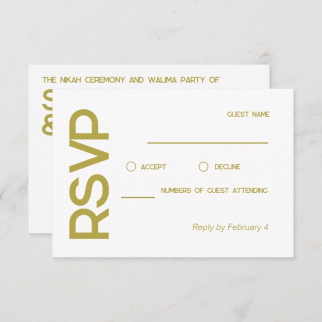 RSVP de Casamento de Bronze Mínimo Muçulmano Elega (Frente/Verso)