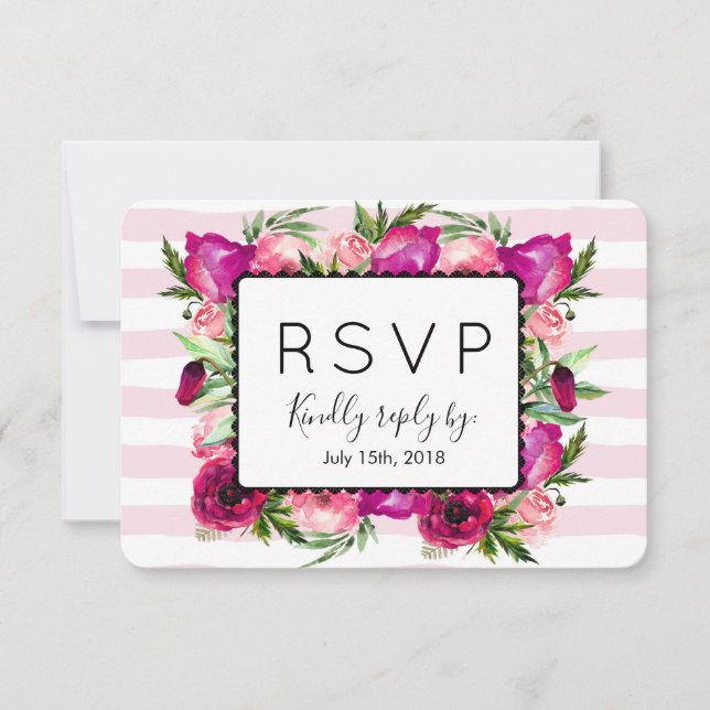 RSVP de Casamento de Buquê Floral Rosa Rosa Rosa R (Frente)
