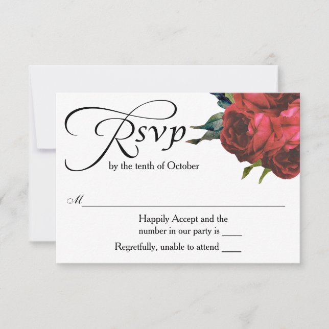 RSVP de Casamento de Buquê rosa vermelha (Frente)