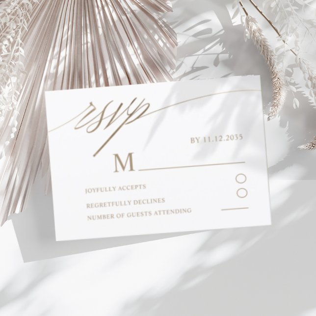 RSVP de Casamento de Caligrafia Dourada Simple Fau (Criador carregado)