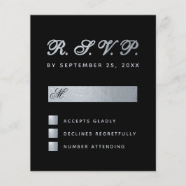 RSVP de Casamento de Caligrafia Preta Faux Silver