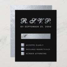 RSVP de Casamento de Caligrafia Preta Faux Silver