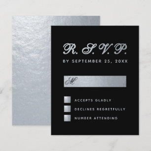 RSVP de Casamento de Caligrafia Preta Faux Silver