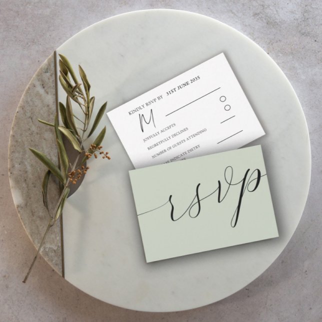 RSVP de Casamento de Caligrafia Verde SimpleSage (Criador carregado)