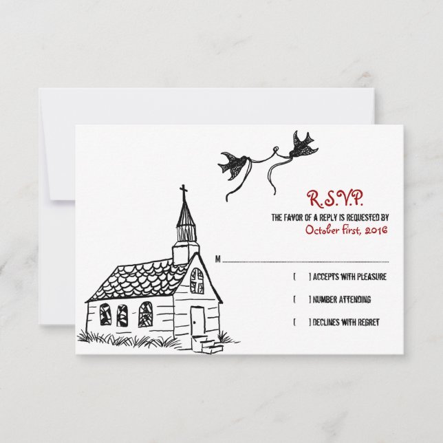 RSVP de Casamento de Capela Branca e Negra (Frente)