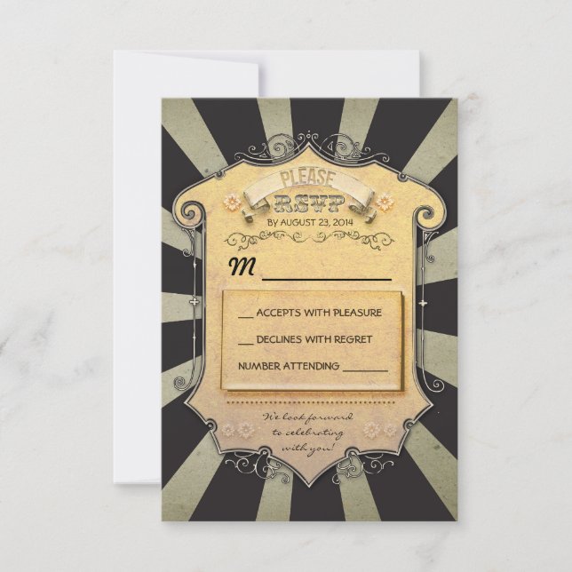 RSVP de casamento de carnaval - listras pretas (Frente)