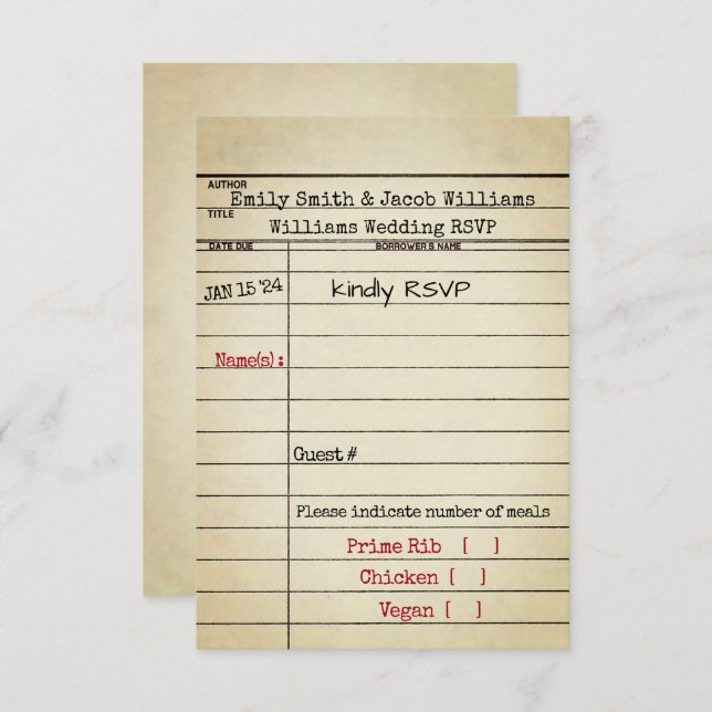 RSVP de Casamento de Cartão de Biblioteca Retroati (Frente/Verso)