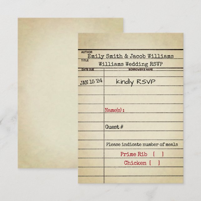 RSVP de Casamento de Cartão de Biblioteca Retroati (Frente/Verso)