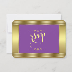 RSVP de Casamento de Casamento Dourado e Roxo