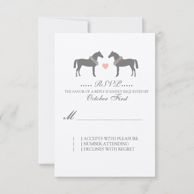 RSVP de Casamento de Cavalos Rosa e Cinza (Frente)