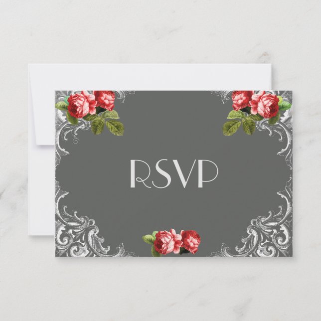 RSVP de Casamento de Chalkboard e Rosas (Frente)
