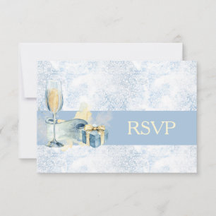 RSVP de Casamento de Champanhe Branco e Azul Elega
