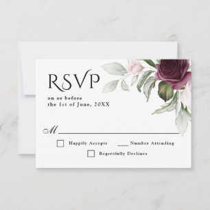 RSVP de Casamento de Charme Floral Rosa e Plum