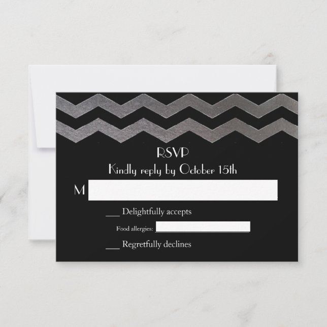 RSVP de Casamento de Chevron Noturno Bilíngue do S (Frente)
