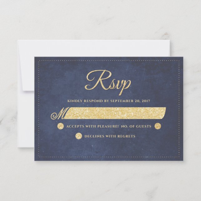 RSVP de Casamento de Chic Russo Dourado marinho Az (Frente)