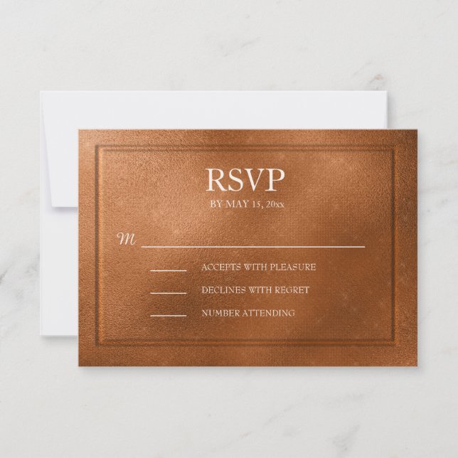 RSVP de Casamento de Cobre Metálico Elegante (Frente)