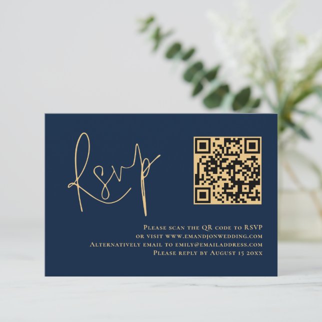 RSVP de Casamento de Código QR Azul do Marinho de  (Em pé/Frente)